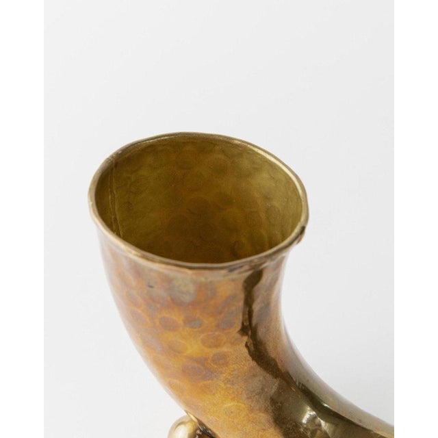 Vintage Brass Horn Vase in Hand-Carved Brass, 1930s For Sale - Image 3 of 11