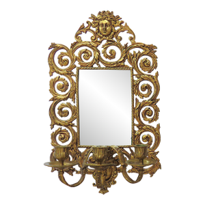 19th C. Gilt Metal Wall Sconce W/ Beveled Mirror Antique Victorian