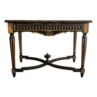 French Napoleon III Ebonized and Gilt Center Table with Sarrancolin Marble Top, 1880 For Sale
