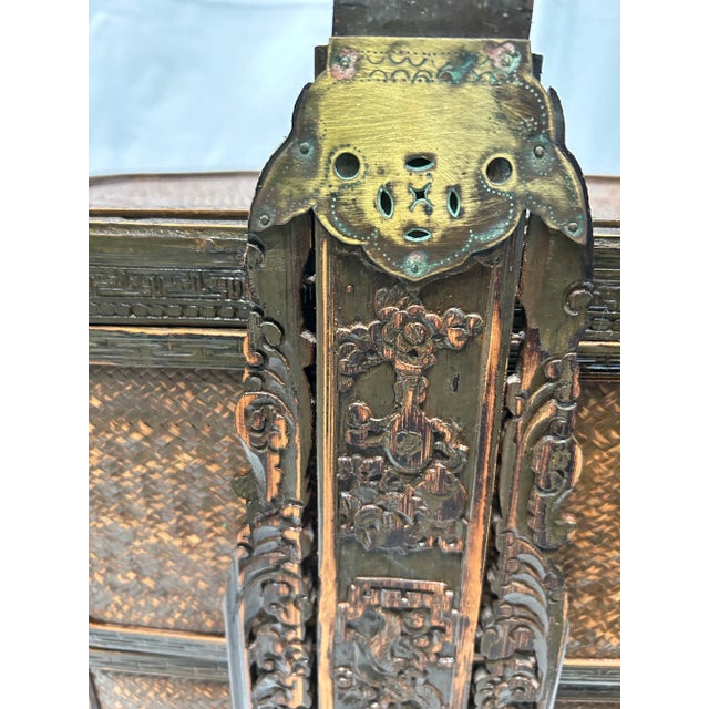 19th Century Chinese Wedding Basket - Antique Tiered Wicker & Carved Wood Storage Basket - Chinoiserie Decor For Sale - Image 9 of 12