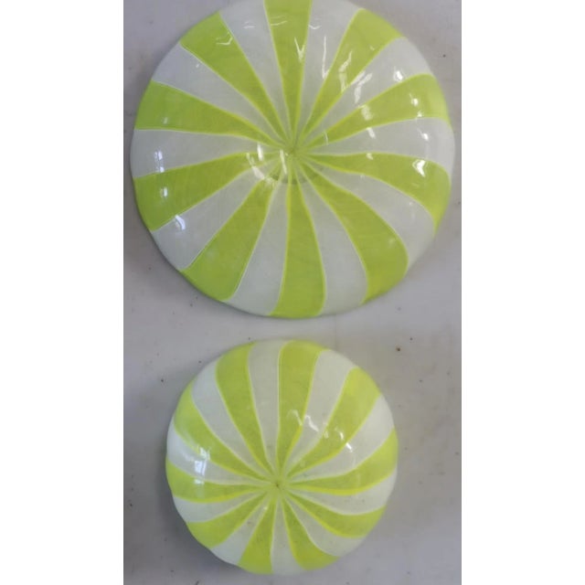 Set of 12 Venini glass desert set. Six bowls (2.25" x 4.5" d) and six underplates (6.5"), in vivid lemon yellow and...