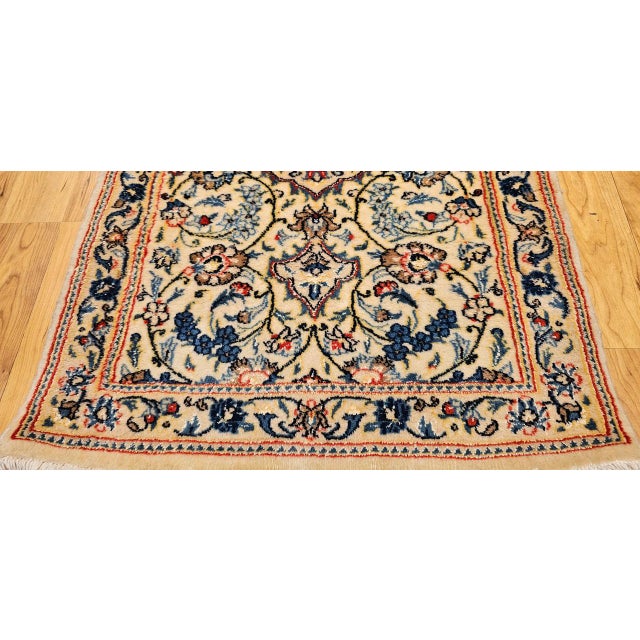 Ivory Vintage Persian Nain Area Rug, Hand-Knotted Wool & Silk, Floral Pattern, 2x4, Ivory & Blue For Sale - Image 8 of 13