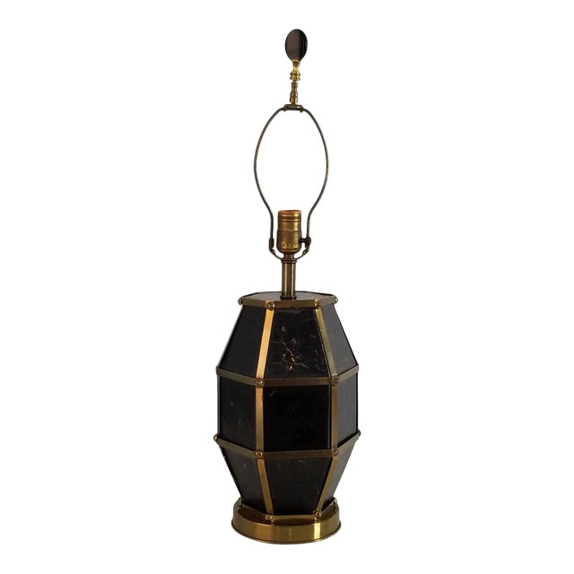 Vintage Hollywood Regency Brass and Leather Table Lamp/ Sold For Sale