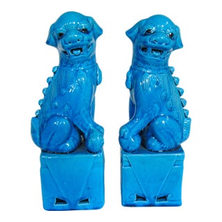 Pair of Chinese Turquoise Foo Dogs 10.5"h For Sale