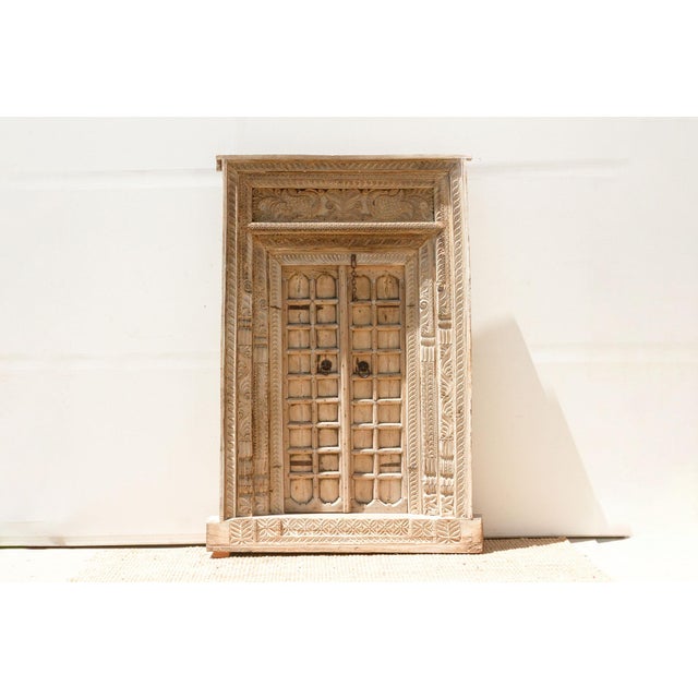 Massive Heavily Carved Antique Thar Desert Entrance Door For Sale - Image 4 of 16
