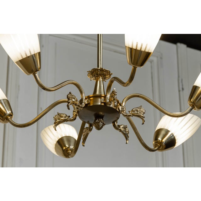 Gold Brass Chandelier, Sweden, 1950s For Sale - Image 8 of 9