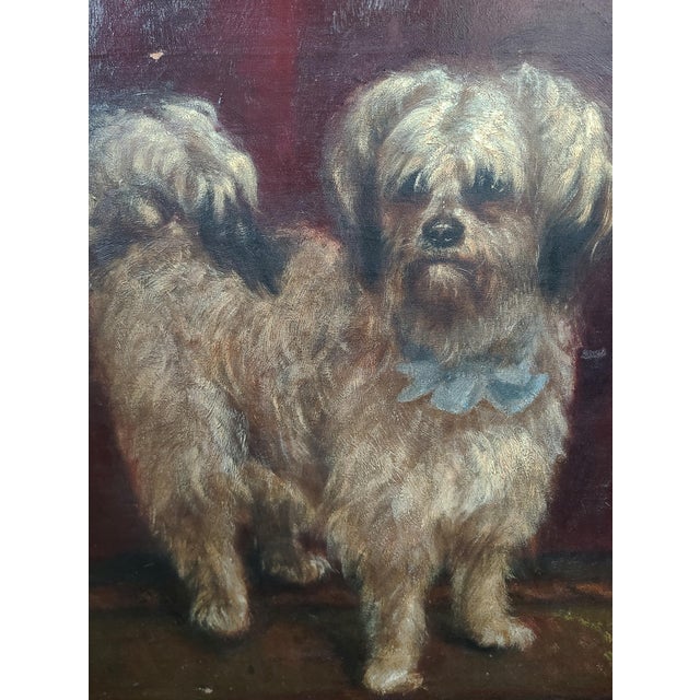 English Moody Antique Oil Painting Portrait of a Norfolk Terrier Dog For Sale - Image 3 of 18