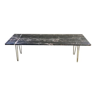 Vintage Mid Century 50" Rectangle Black Marble Coffee Table For Sale