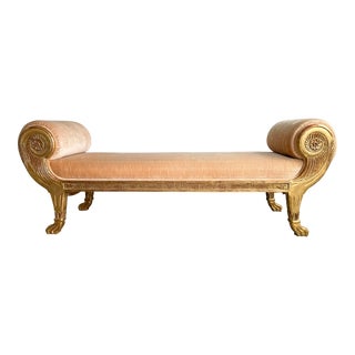 Ebanista Giltwood Bench With Velvet Upholstery For Sale