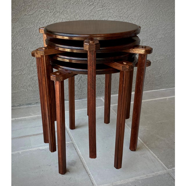 Circa 1970 Mahogany Wood Circular Stacking Tables in the Manner of Bruno Rey or Alvar Aalto - Set of 4 For Sale - Image 11 of 18