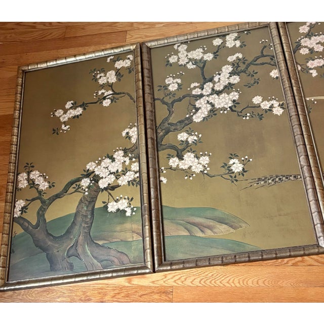 Japanese 20th Century Quadriptych Japanese Framed Wallpaper Panels For Sale - Image 3 of 12