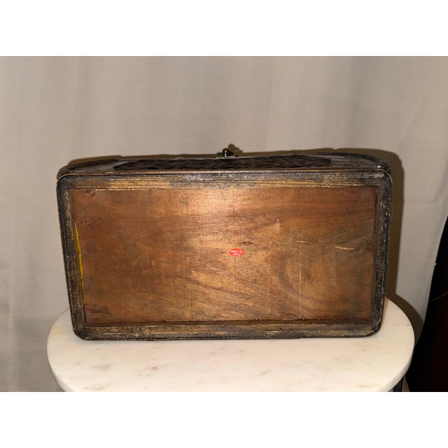 Vintage Boho Chic Woven Bamboo and Mixed Wood Domed Keeper Box Trunk For Sale - Image 4 of 12