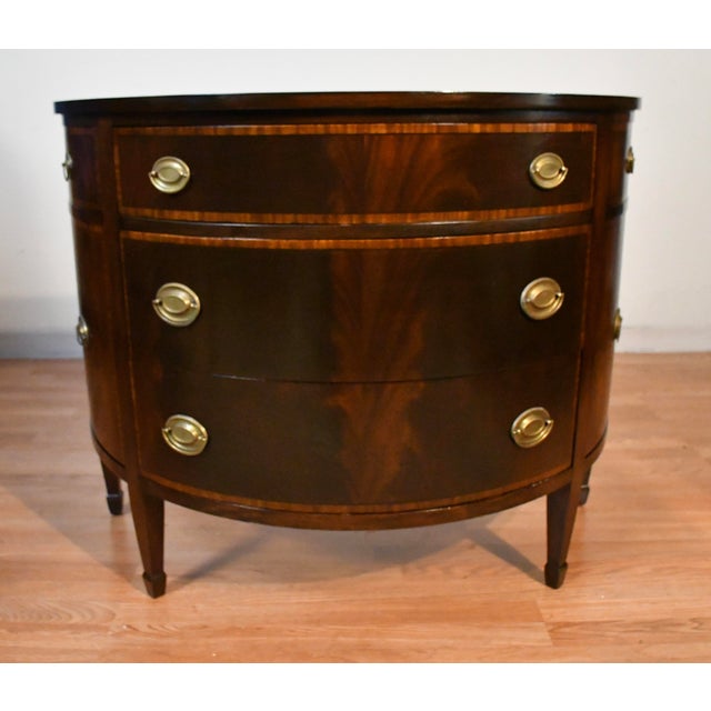 1920s 1920s Antique English Regency Flame Mahogany Banded Satinwood Half-Moon Demi-Lune For Sale - Image 5 of 16