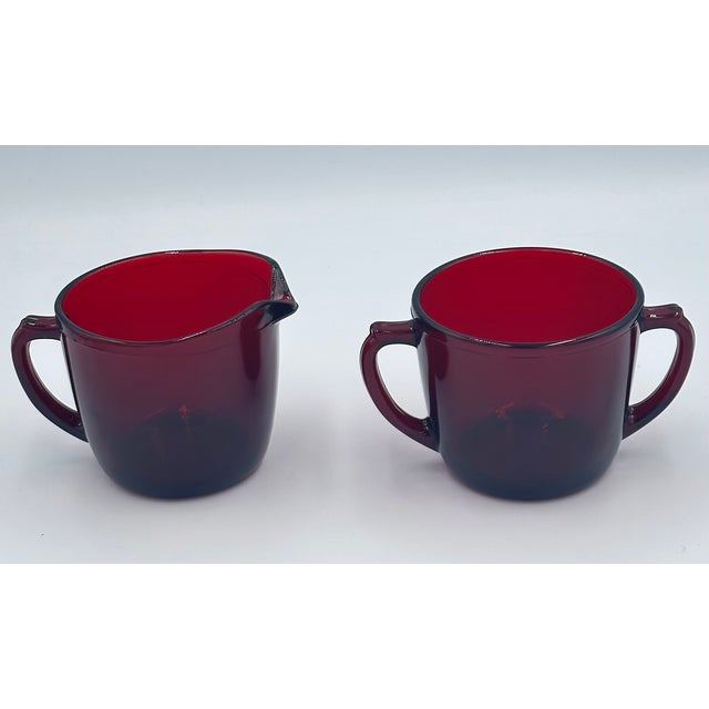 1930s 1930's Royal Ruby by Anchor Hocking Creamer & Sugar Bowl Set For Sale - Image 5 of 6
