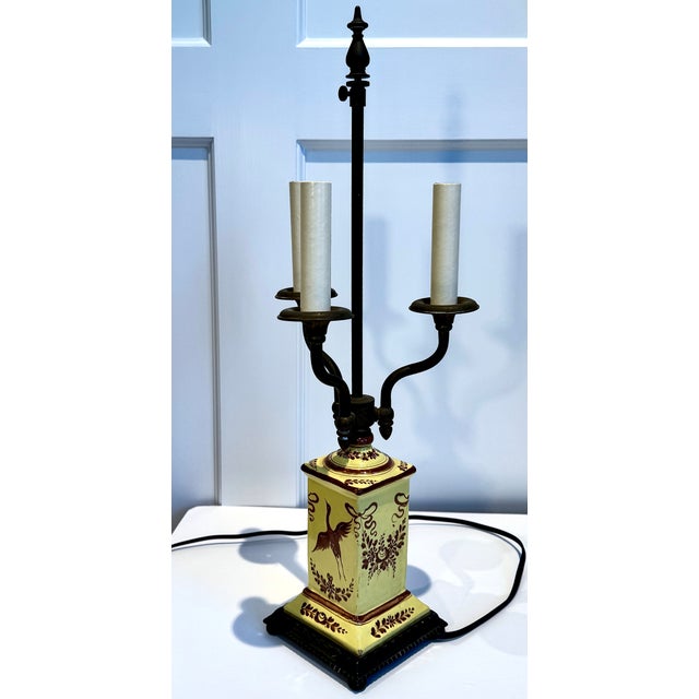 French Provincial Vintage Hand Painted Ceramic Lamp, Bouillotte Style For Sale - Image 3 of 18