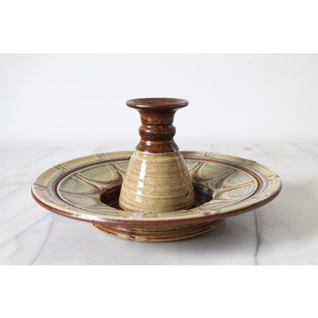 Vintage Studio Art Pottery Candle Holder Hurricane Style Lamp For Sale In Milwaukee - Image 6 of 9