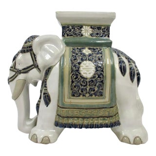Vintage Ceramic Glazed Elephant Side/Occasional Table, and.or Occasional Seat For Sale