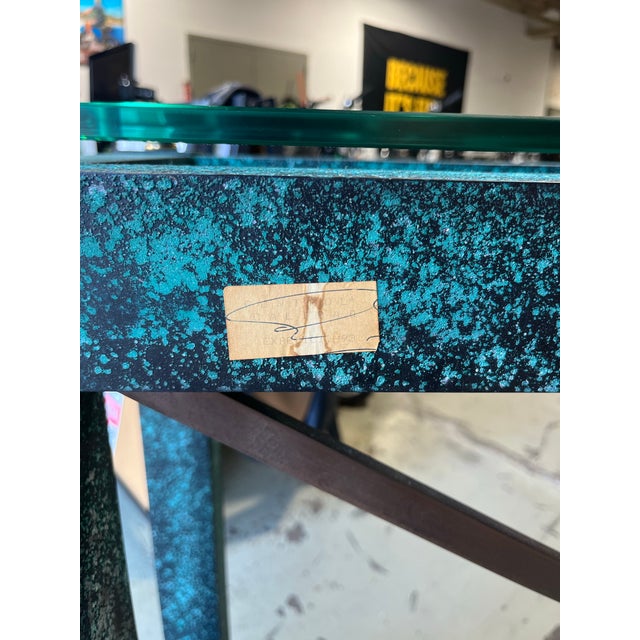 Vintage Neoclassical Verdigris Wood, Brass and Glass Tiered Console Table For Sale - Image 11 of 11