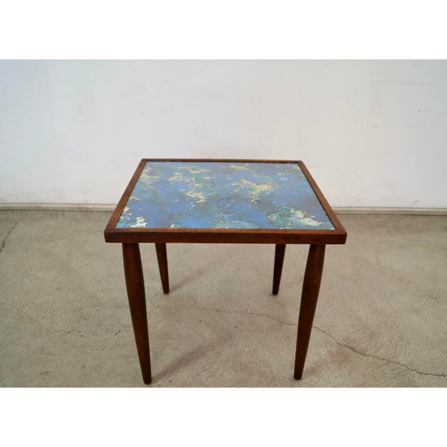 1960’s Mid-Century Modern Walnut & Foil Glass Side Table For Sale In Los Angeles - Image 6 of 12