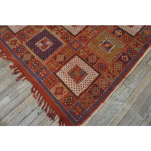 Incredible Square Pattern in a Red Background Color Antique Caucasian Verneh Flat-Weave Rug For Sale - Image 9 of 10
