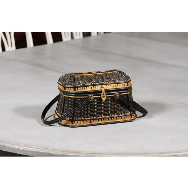 Rustic Swedish 1890s Two-Toned Wicker Tapering Basket with Large Handles For Sale - Image 12 of 12