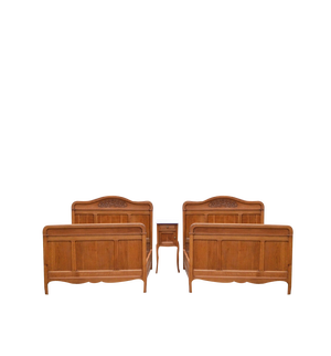 French Art Nouveau Beds and Nightstand in Oak, 1910, Set of 3