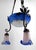 Black Art Deco Wrought Iron Chandelier with Blue Blown Glass, France For Sale - Image 8 of 12