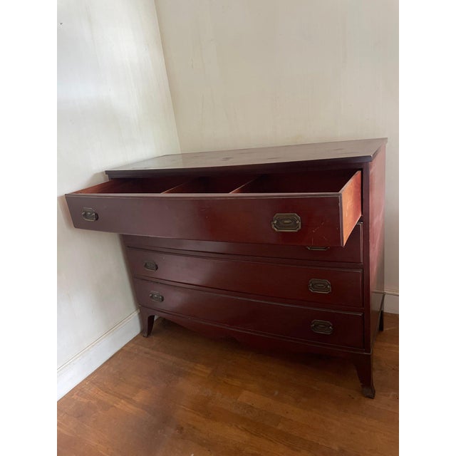 Mid 20th Century Continental Furniture Company Mahogany Serpentine Chest of Drawers — Classic Curved Front Design For Sale - Image 12 of 13