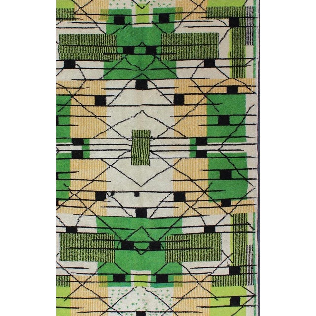 Keivan Woven Arts, Vintage Turkish Zeki Müren Mid-Century Modern Rug with Green colors, black, ivory and Tan. rug/Tu-...