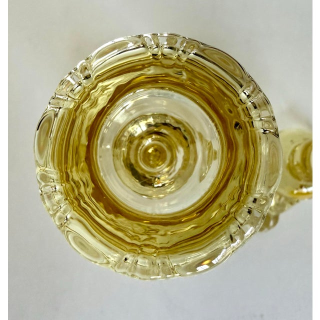 Glass Pair of Depression Era Heisey Empress Sahara Yellow Glass Dolphin-Toe Candlesticks For Sale - Image 7 of 11