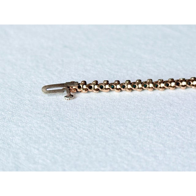 Vintage 14k Yellow Gold Natural Emerald & Diamond Tennis Bracelet For Sale - Image 9 of 15