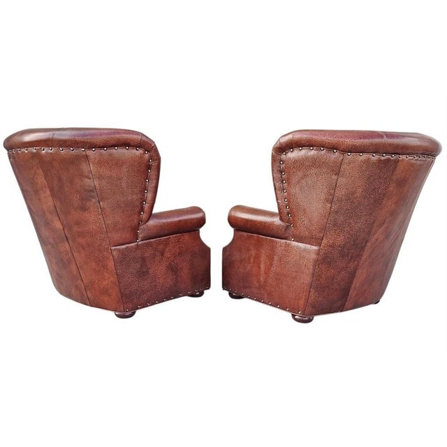 Chesterfield Tufted Leather Armchairs With Ottoman-a Pair For Sale - Image 9 of 18