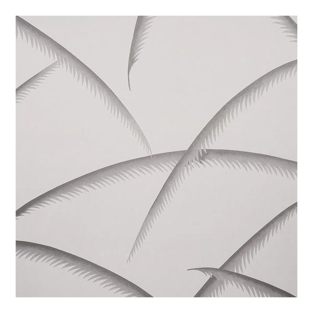 Sample - Schumacher Deco Palms Wallpaper in Charcoal For Sale