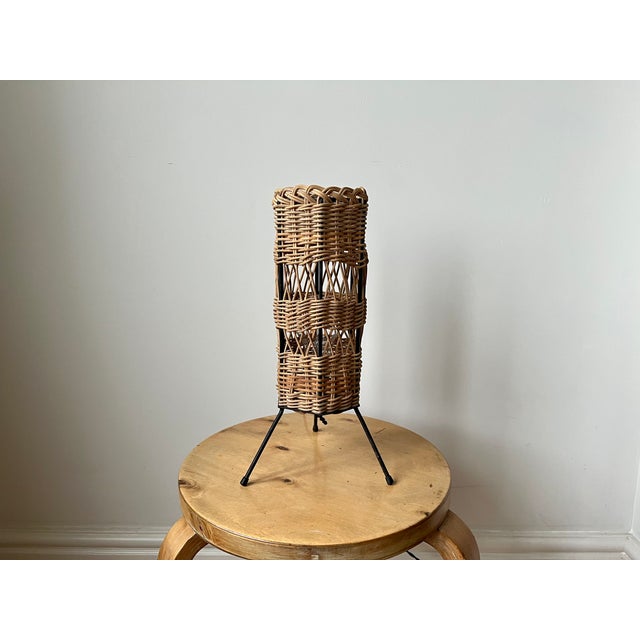 Black Vintage French Rattan Table Lamp, 1960 For Sale - Image 8 of 15