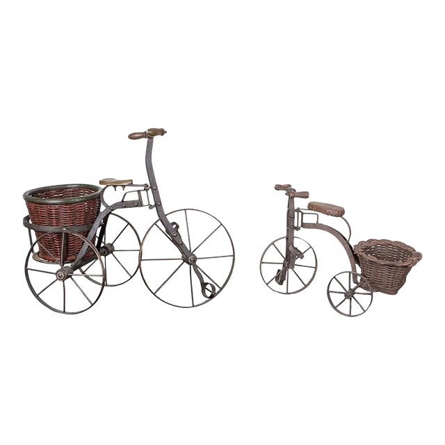Pair of Vintage Iron Tricycle Sculptures For Sale