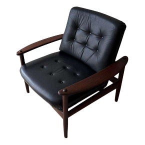 Scandinavian Armchair in Teak and Black Leather, 1960s For Sale