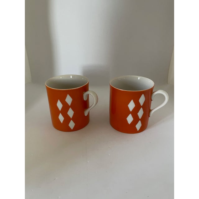 Mid-Century Modern 1950s Mid-Century Jonas Roberts for Mario Originals in Contempo China Orange & White Playing Card Snack Plates With Cups Set- 10 Pieces For Sale - Image 3 of 9