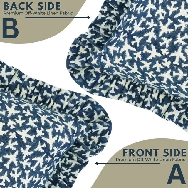 Not Yet Made - Made To Order Fabdivine Handcrafted Block Print Frill Cushion Cover Blue 24x24 Inch Off-White Linen- Pushapak Viman For Sale - Image 5 of 5