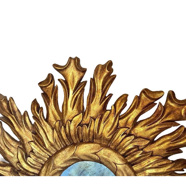 Vintage Giltwood Spanish Baroque Sunburst Mirror of Monumental Scale For Sale - Image 4 of 5