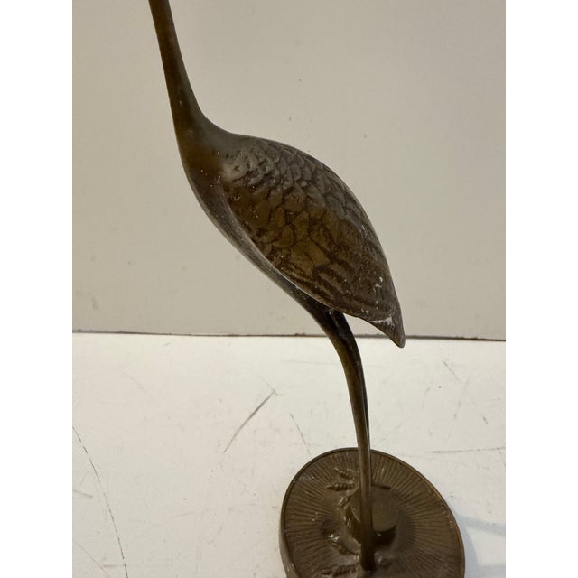 Vintage Korean Brass Crane Sculptures, Pair For Sale - Image 9 of 12