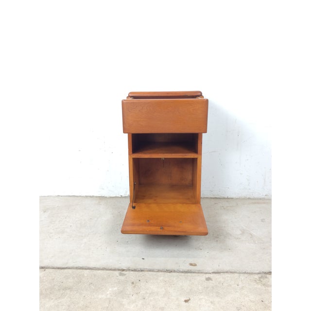 1960s Mid Century Modern Nightstand With Drawer & Drop Front Cabinet by Heywood Wakefield For Sale - Image 5 of 17
