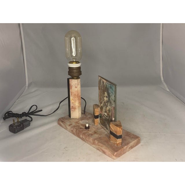Early 20th Century Early 20th Century Art Deco Marble Lamp with Flapper Photo Frame For Sale - Image 5 of 10