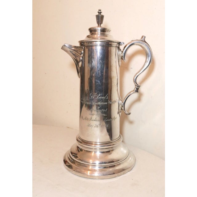 Large Antique 1901 Lutheran Church Presentation Silver Plate Wine Claret Pitcher For Sale - Image 4 of 12