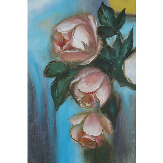 Mid 20th Century Vintage B. Barry Floral Vase of Roses Still Life Oil Painting on Canvas For Sale - Image 6 of 13