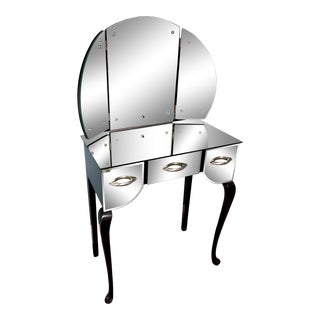 Antique Petite Art Deco Mirrored Vanity Table For Sale