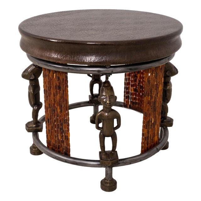Maitland-Smith African Style Leather Top End Table For Sale