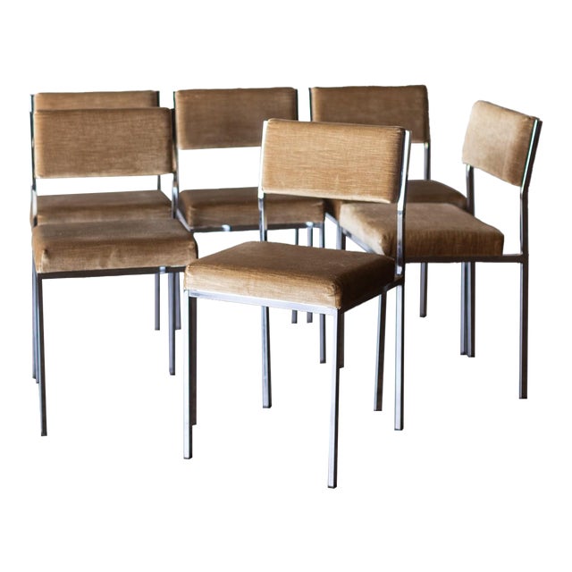 1950s Set of Six Mid Century Square Tube Chrome Dining Chairs For Sale