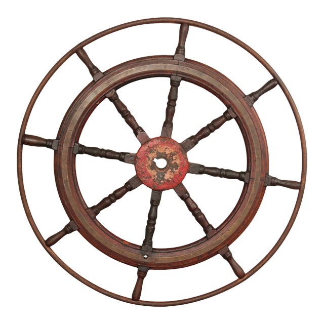 Antique Nautical 52 Inch Wooden Ships Wheel For Sale