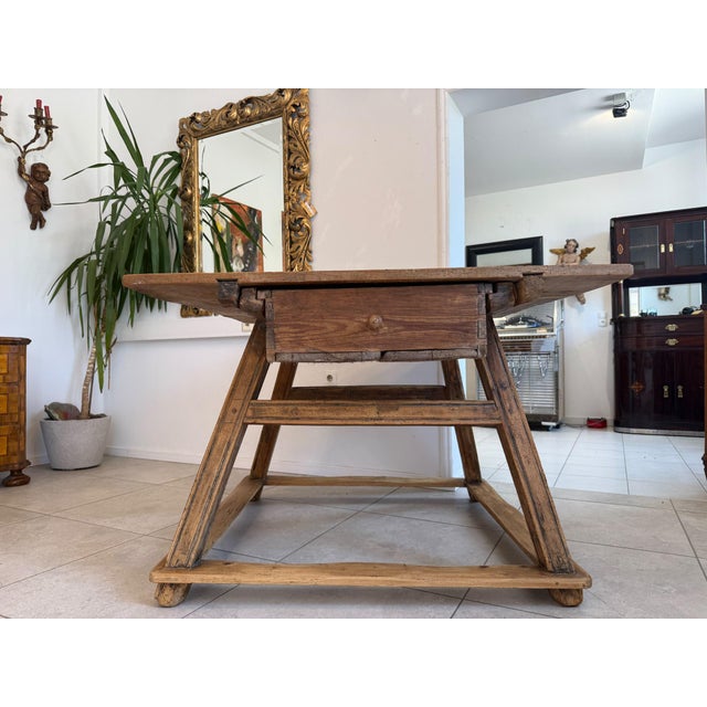 Wood Rustic Farmhouse Dining Table in Natural Wood For Sale - Image 7 of 17