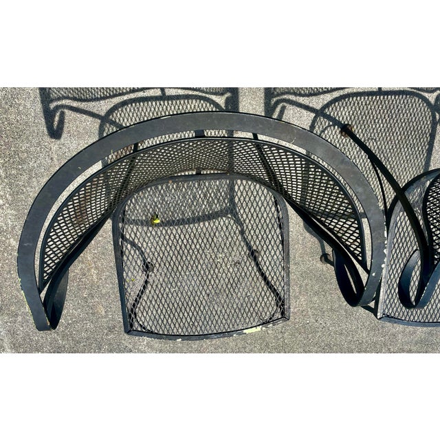 Mid 20th Century Wrought Iron Russell Woodard Pinecrest Barrel Back Mesh Pair of Chairs For Sale - Image 9 of 12